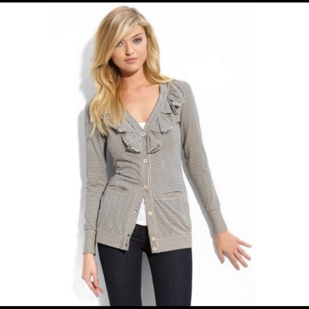 Anthropologie Leifsdottir Striped ruffle cardigan